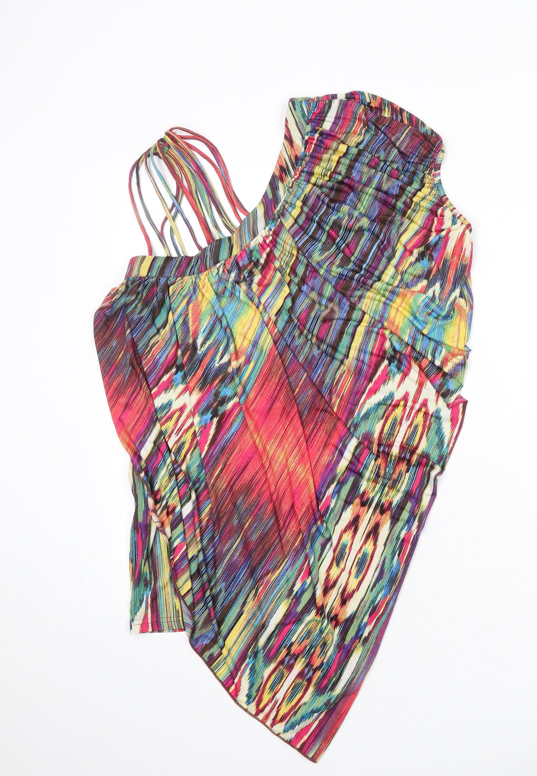 Mandi Womens Multicoloured Geometric Polyester Basic Blouse Size 10 V-Neck - Asymmetric Neckline