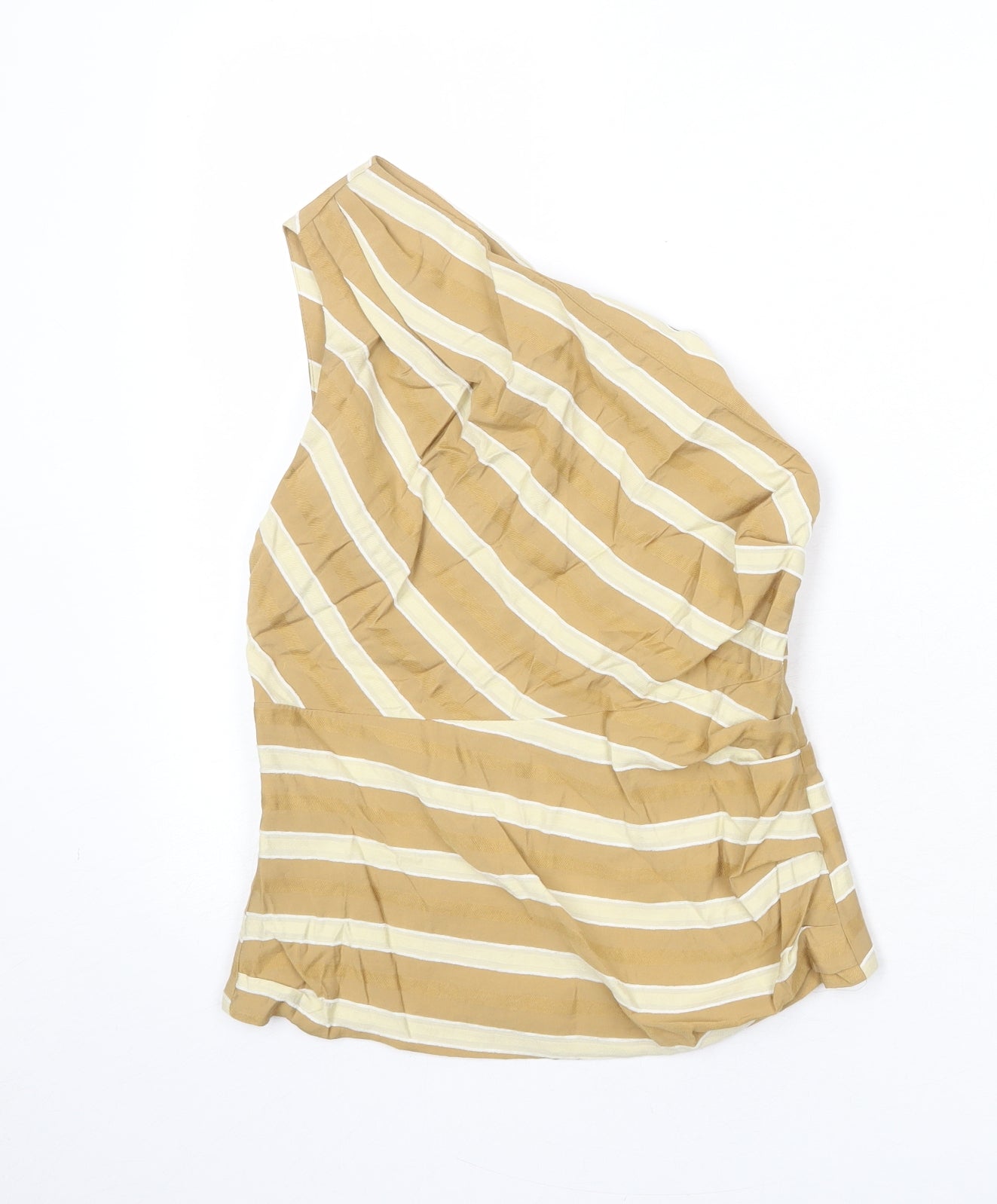 Zara Womens Brown Striped Viscose Basic Tank Size S One Shoulder