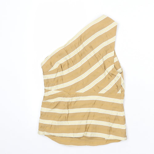 Zara Womens Brown Striped Viscose Basic Tank Size S One Shoulder