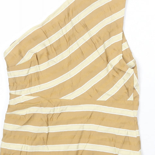 Zara Womens Brown Striped Viscose Basic Tank Size S One Shoulder