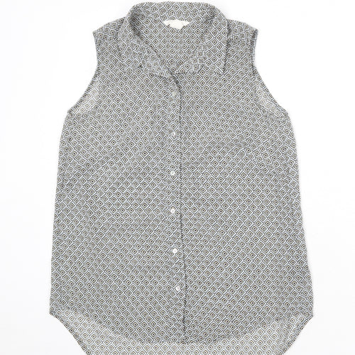 H&M Womens Multicoloured Geometric Polyester Basic Button-Up Size 8 Collared