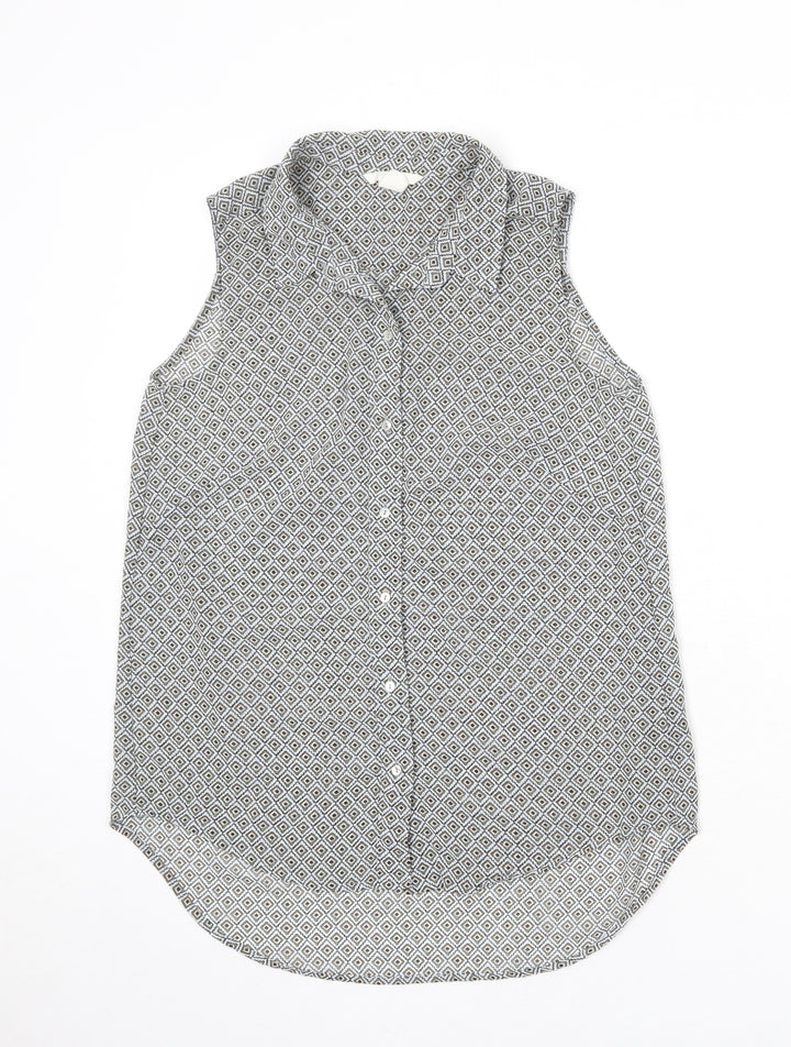 H&M Womens Multicoloured Geometric Polyester Basic Button-Up Size 8 Collared