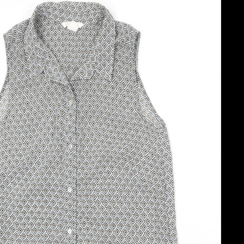 H&M Womens Multicoloured Geometric Polyester Basic Button-Up Size 8 Collared