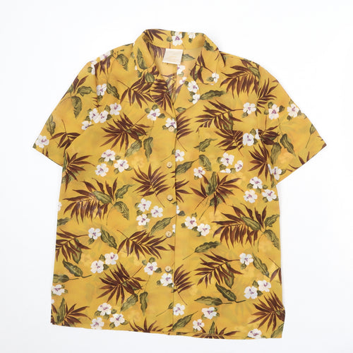 Eastex Womens Yellow Floral Polyester Basic Button-Up Size 12 Collared