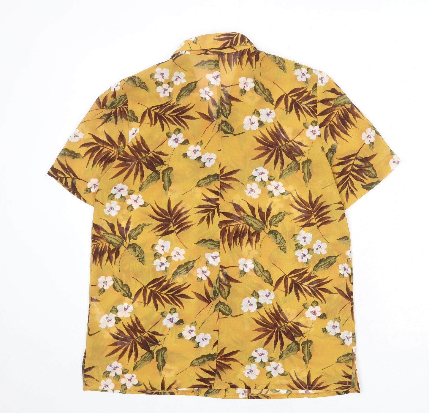 Eastex Womens Yellow Floral Polyester Basic Button-Up Size 12 Collared