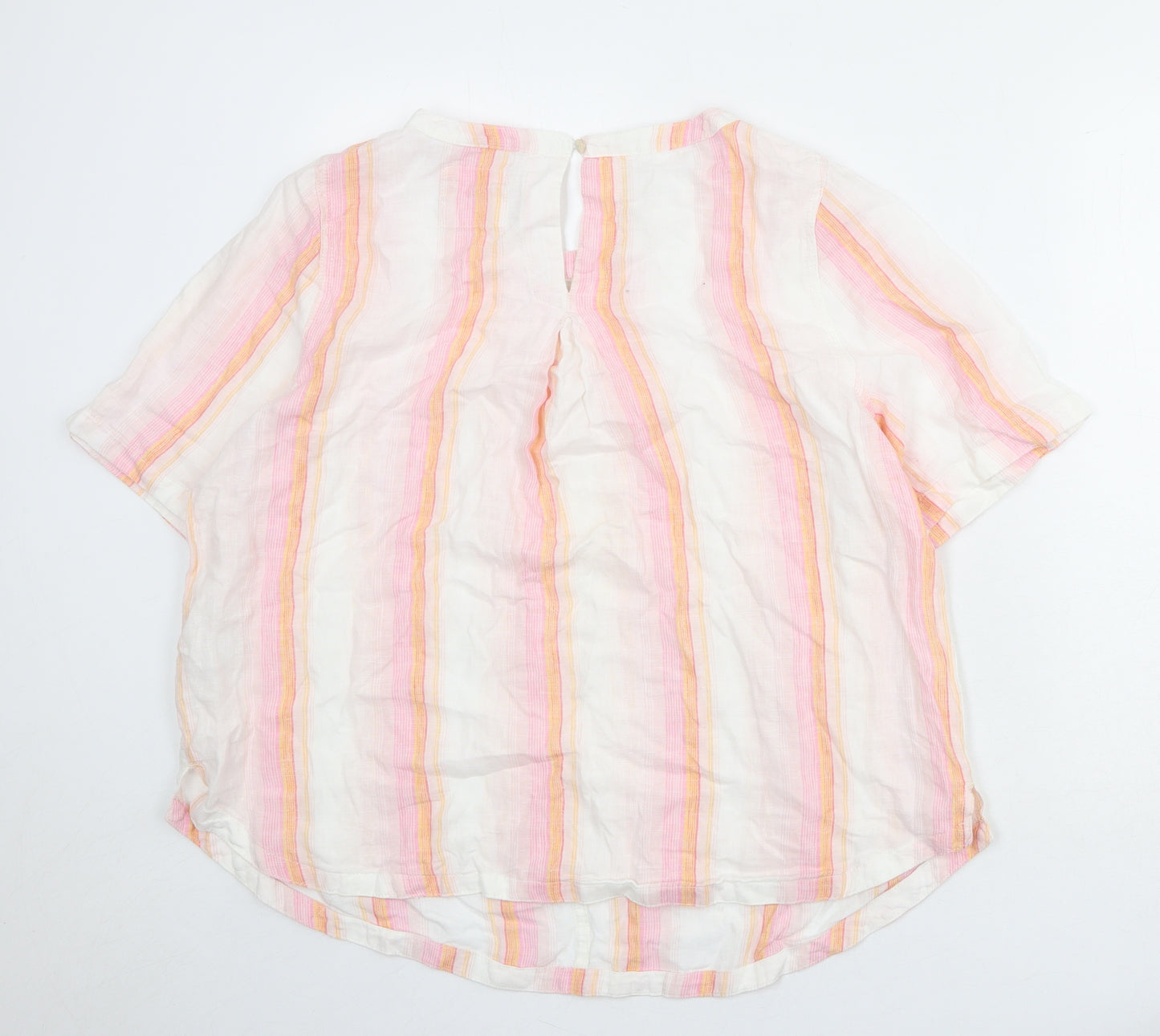 Marks and Spencer Womens Multicoloured Striped Linen Basic Blouse Size 18 Round Neck