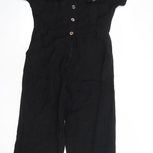 New Look Womens Black Polyester Jumpsuit One-Piece Size 12 Button