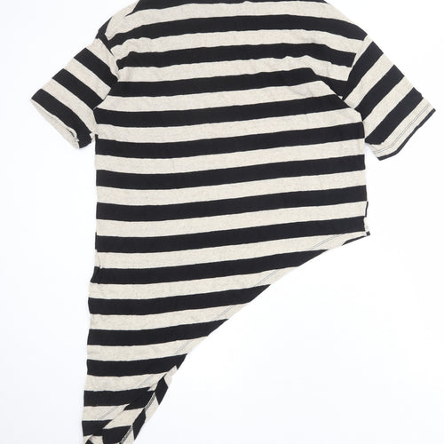 Zara Womens Black Striped Polyester Basic T-Shirt Size M Boat Neck - Asymmetric
