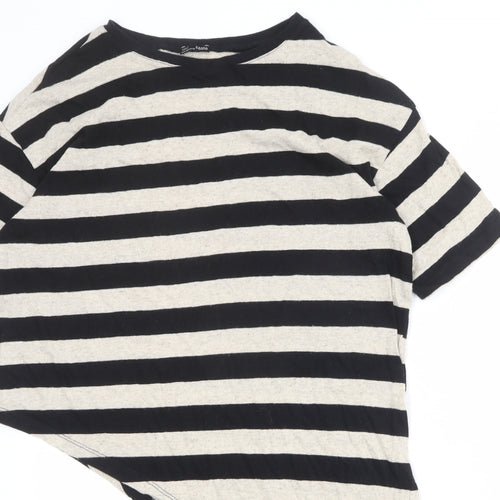Zara Womens Black Striped Polyester Basic T-Shirt Size M Boat Neck - Asymmetric