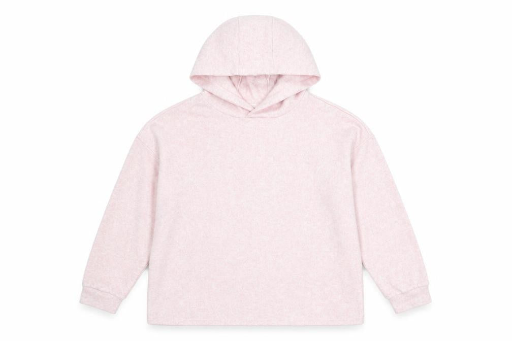 Front view of Marks & Spencer girls’ pink polyester pullover hoodie, size 12-13, years pullover