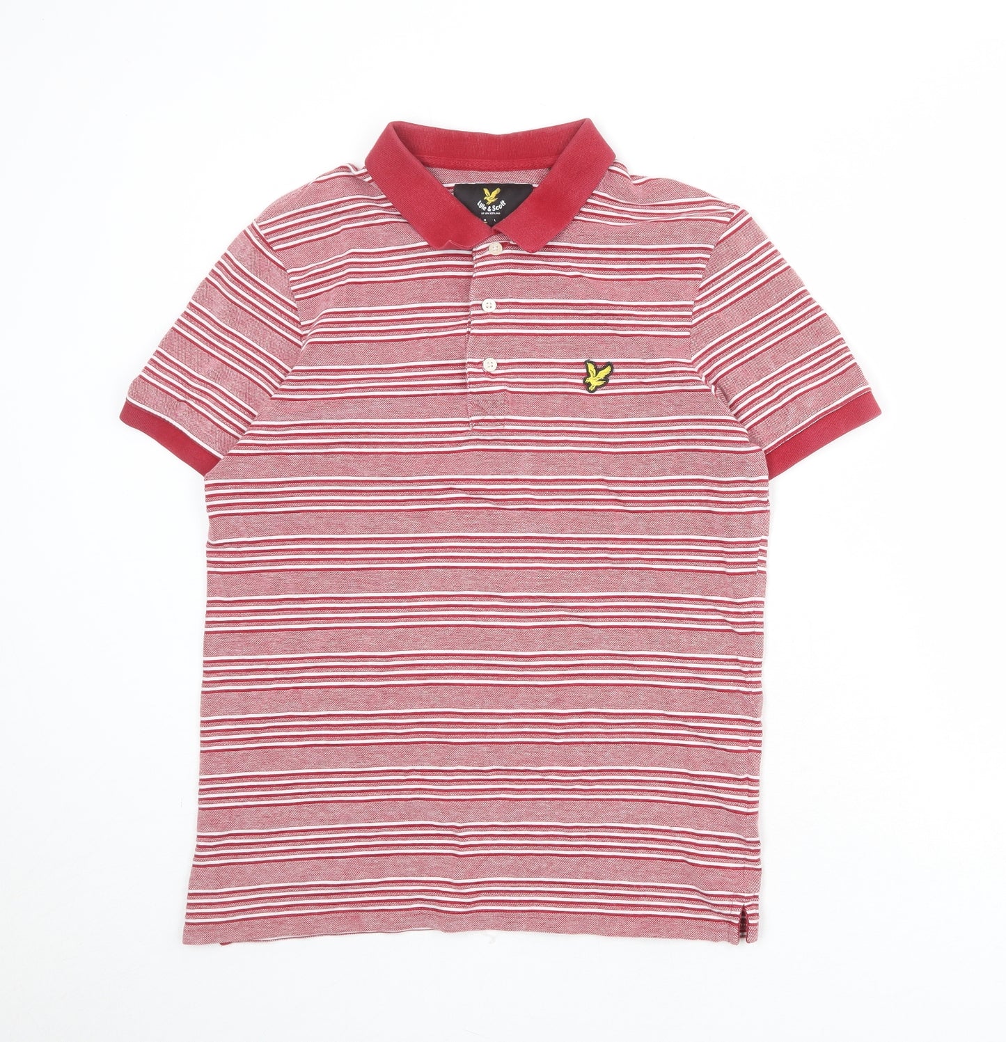Lyle & Scott Mens Red Striped 100% Cotton Polo Size M Collared Button