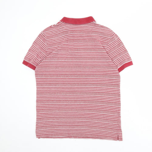 Lyle & Scott Mens Red Striped 100% Cotton Polo Size M Collared Button