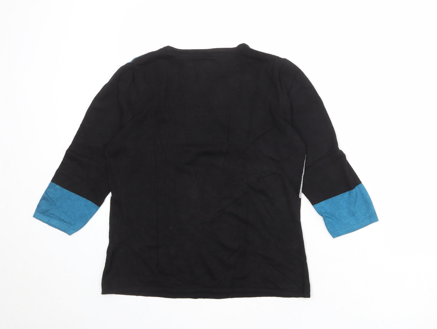 Wallis Womens Black Square Neck Geometric Viscose Pullover Jumper Size 14