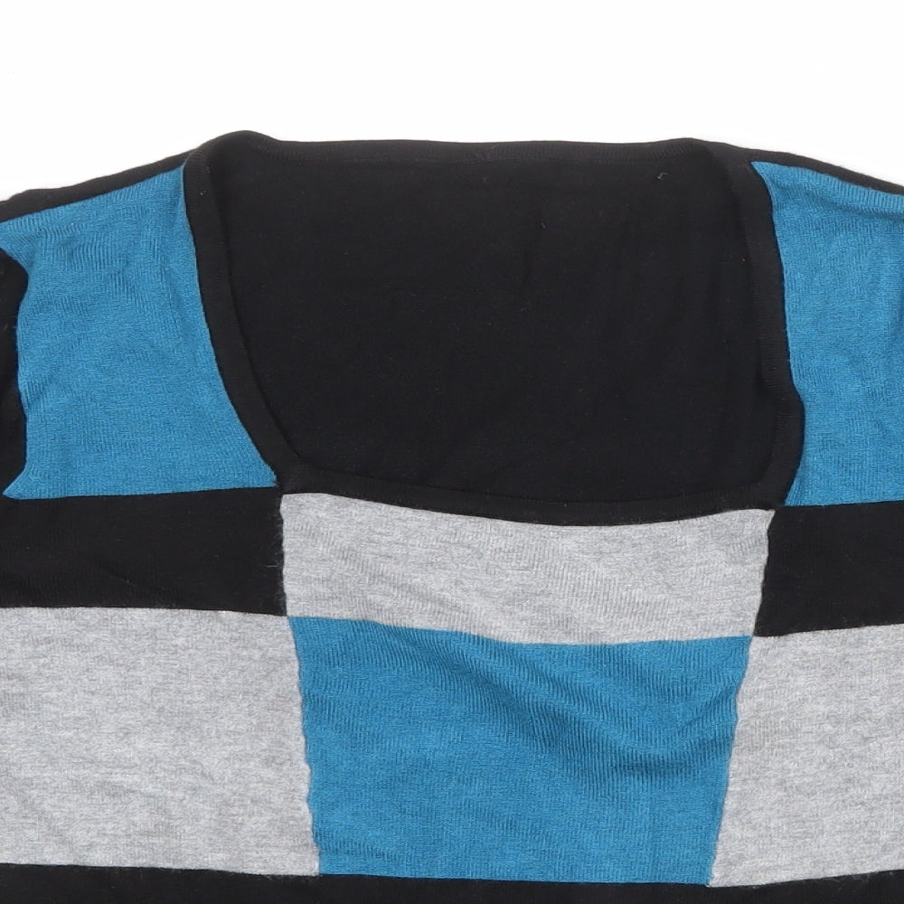 Wallis Womens Black Square Neck Geometric Viscose Pullover Jumper Size 14