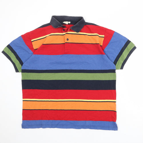 Cotton Traders Mens Multicoloured Striped 100% Cotton Polo Size L Collared Button