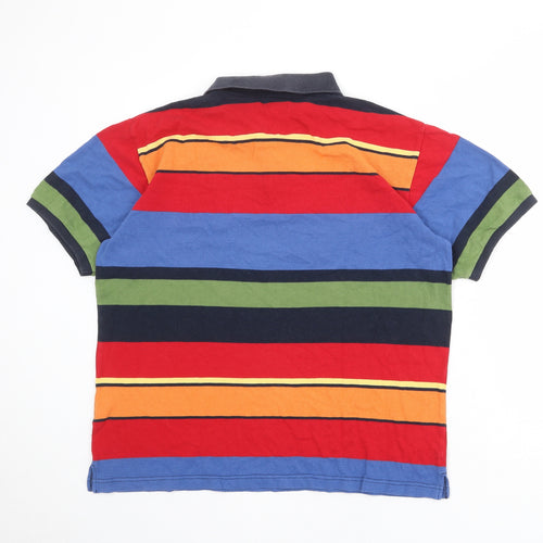 Cotton Traders Mens Multicoloured Striped 100% Cotton Polo Size L Collared Button