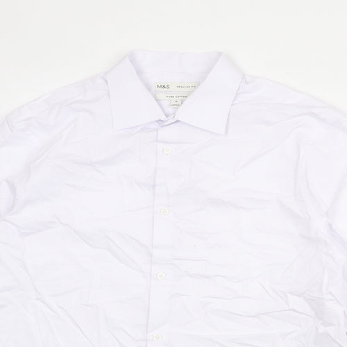 Marks and Spencer Mens White Cotton Button-Up Size M Collared Button