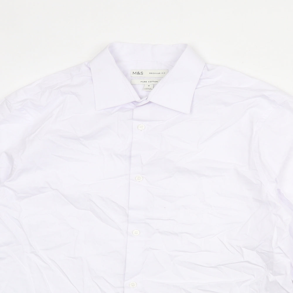 Marks and Spencer Mens White Cotton Button-Up Size M Collared Button