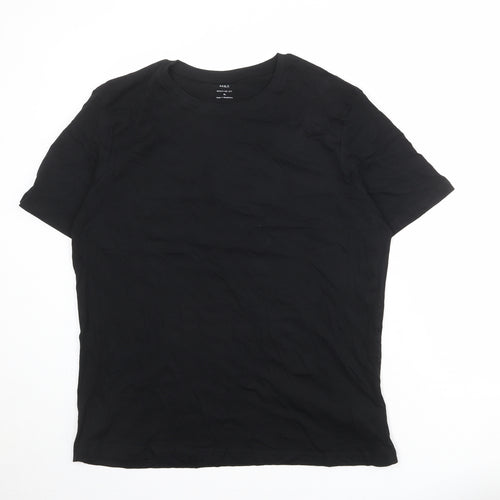 Marks and Spencer Mens Black Cotton T-Shirt Size XL Round Neck