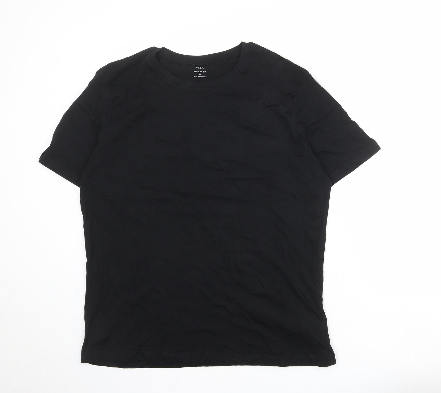 Marks and Spencer Mens Black Cotton T-Shirt Size XL Round Neck