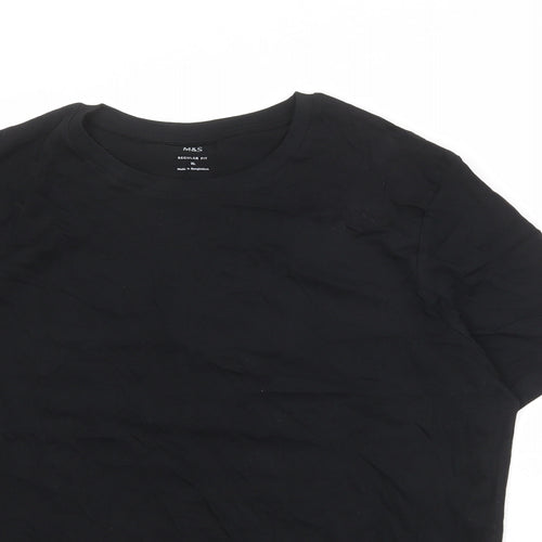 Marks and Spencer Mens Black Cotton T-Shirt Size XL Round Neck