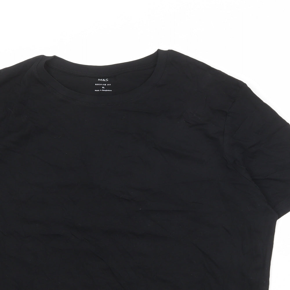 Marks and Spencer Mens Black Cotton T-Shirt Size XL Round Neck