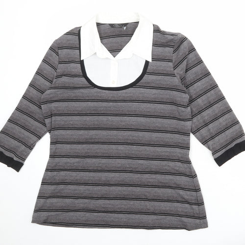 Bonmarché Womens Grey Collared Striped Polyester Pullover Jumper Size 16