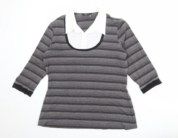 Bonmarché Womens Grey Collared Striped Polyester Pullover Jumper Size 16