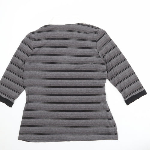 Bonmarché Womens Grey Collared Striped Polyester Pullover Jumper Size 16