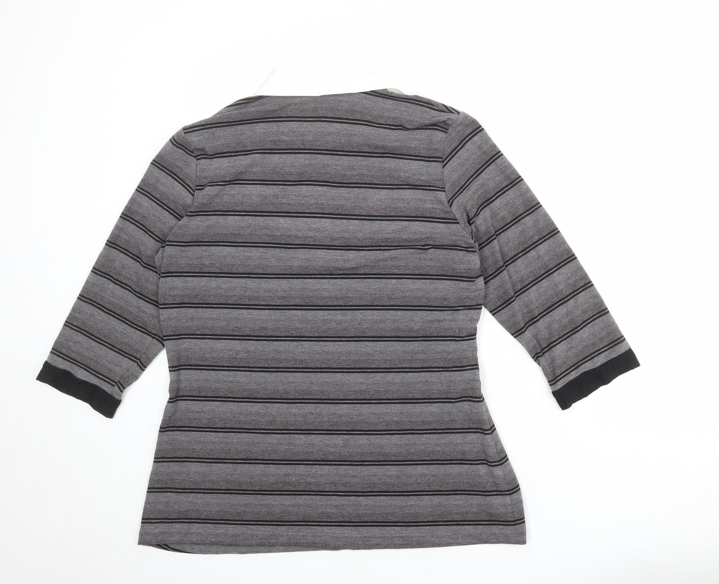 Bonmarché Womens Grey Collared Striped Polyester Pullover Jumper Size 16