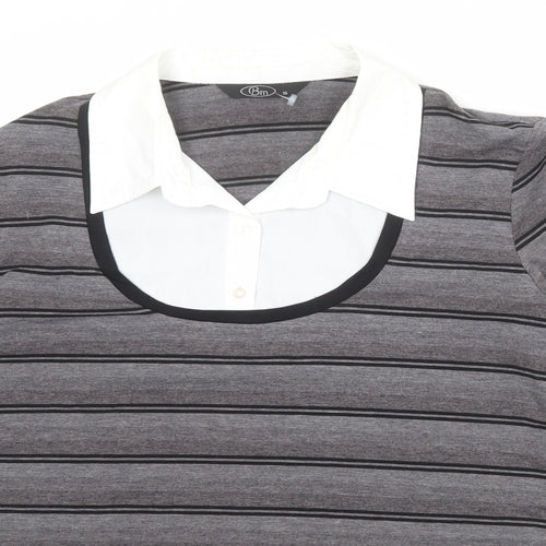 Bonmarché Womens Grey Collared Striped Polyester Pullover Jumper Size 16