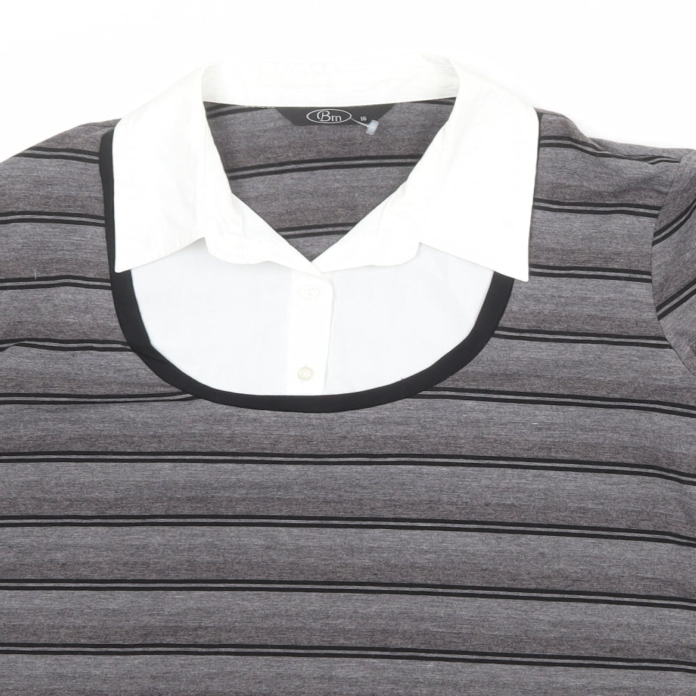 Bonmarché Womens Grey Collared Striped Polyester Pullover Jumper Size 16