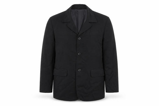 Front view of Monitor men’s black polyester jacket blazer, size 42, regular