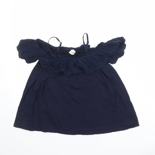 Gap Girls Blue 100% Cotton Basic Blouse Size L Square Neck Pullover - Cold Shoulder