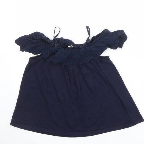 Gap Girls Blue 100% Cotton Basic Blouse Size L Square Neck Pullover - Cold Shoulder