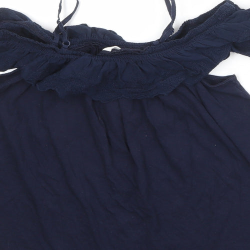 Gap Girls Blue 100% Cotton Basic Blouse Size L Square Neck Pullover - Cold Shoulder