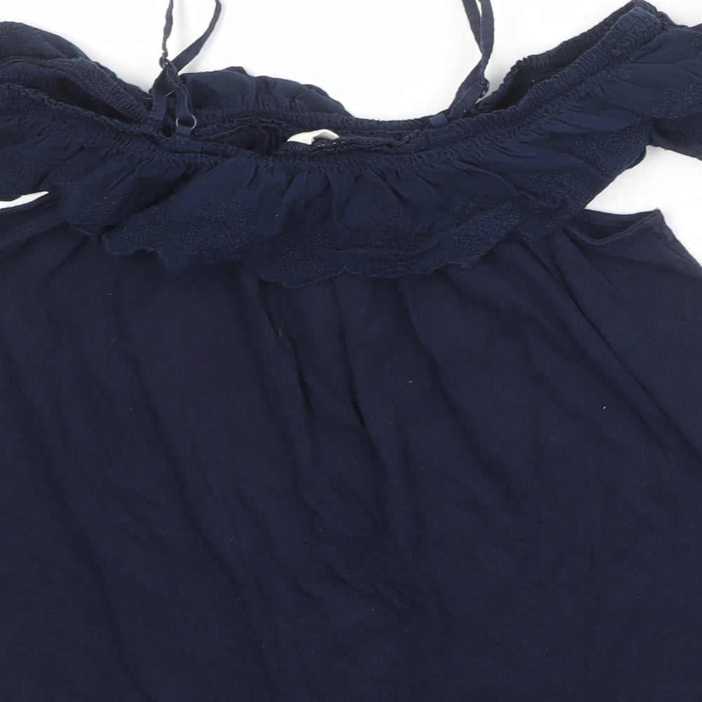 Gap Girls Blue 100% Cotton Basic Blouse Size L Square Neck Pullover - Cold Shoulder