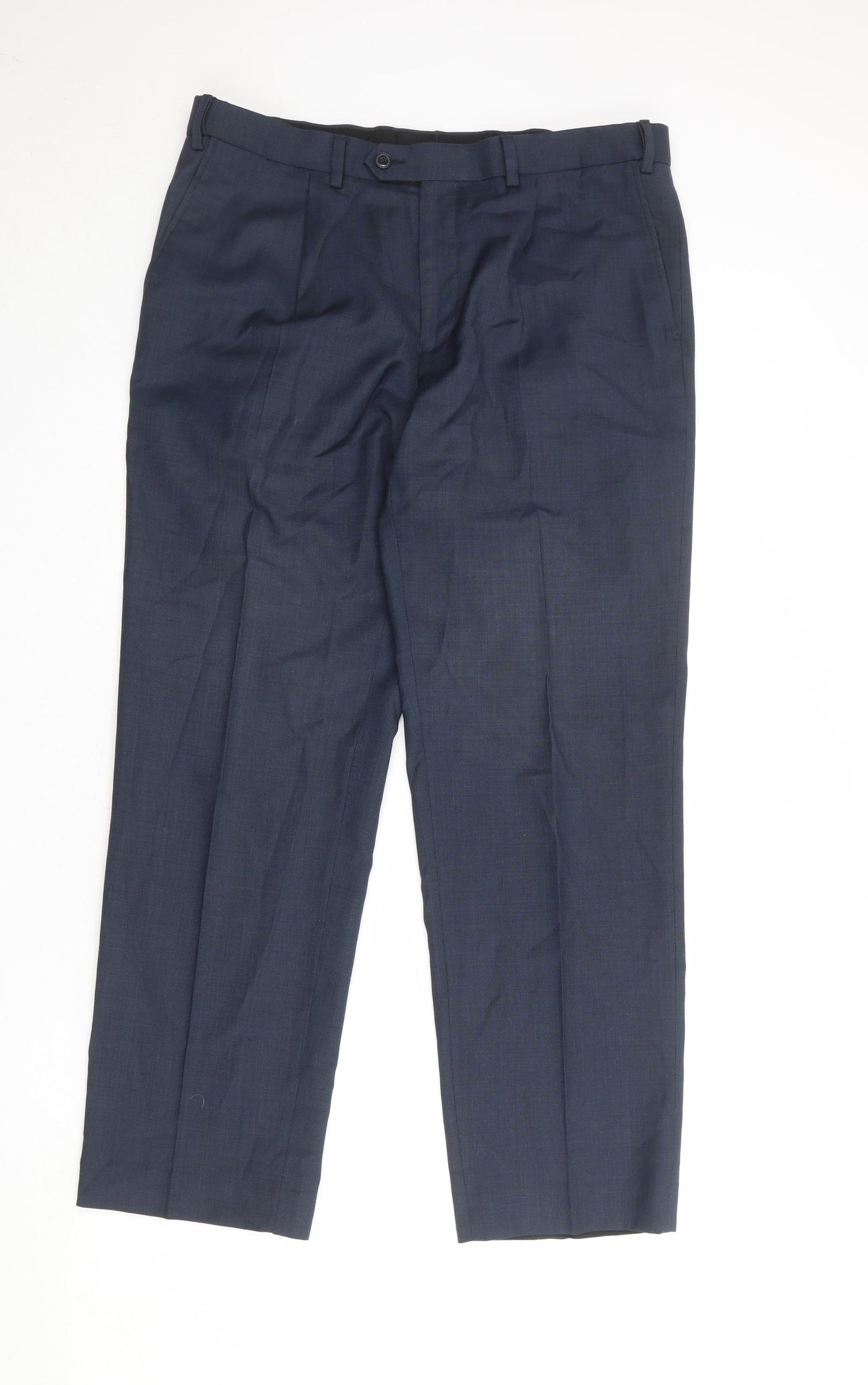 Marks and Spencer Mens Blue Polyester Dress Pants Trousers Size 36 in Regular Zip