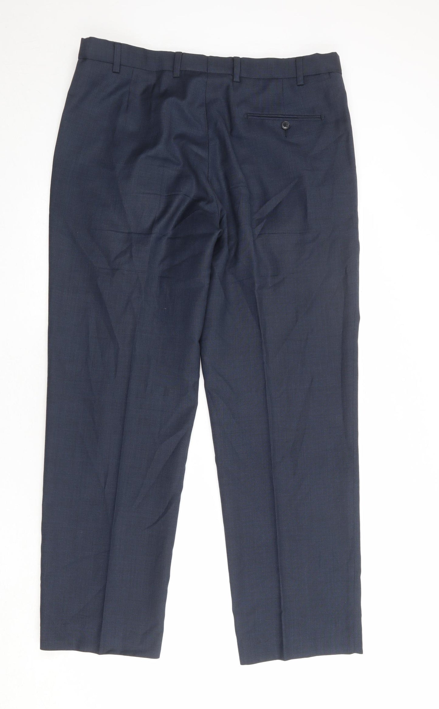 Marks and Spencer Mens Blue Polyester Dress Pants Trousers Size 36 in Regular Zip