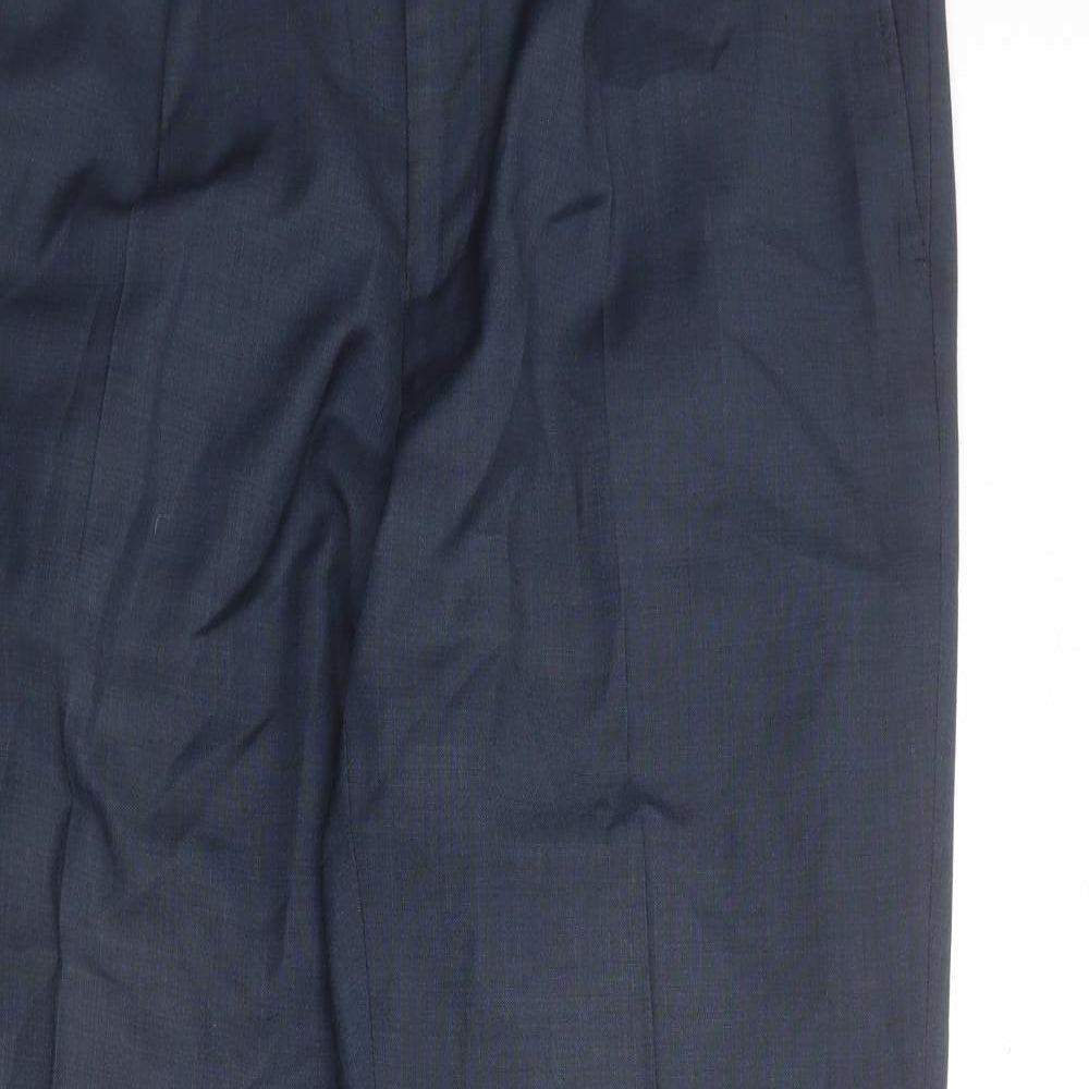 Marks and Spencer Mens Blue Polyester Dress Pants Trousers Size 36 in Regular Zip