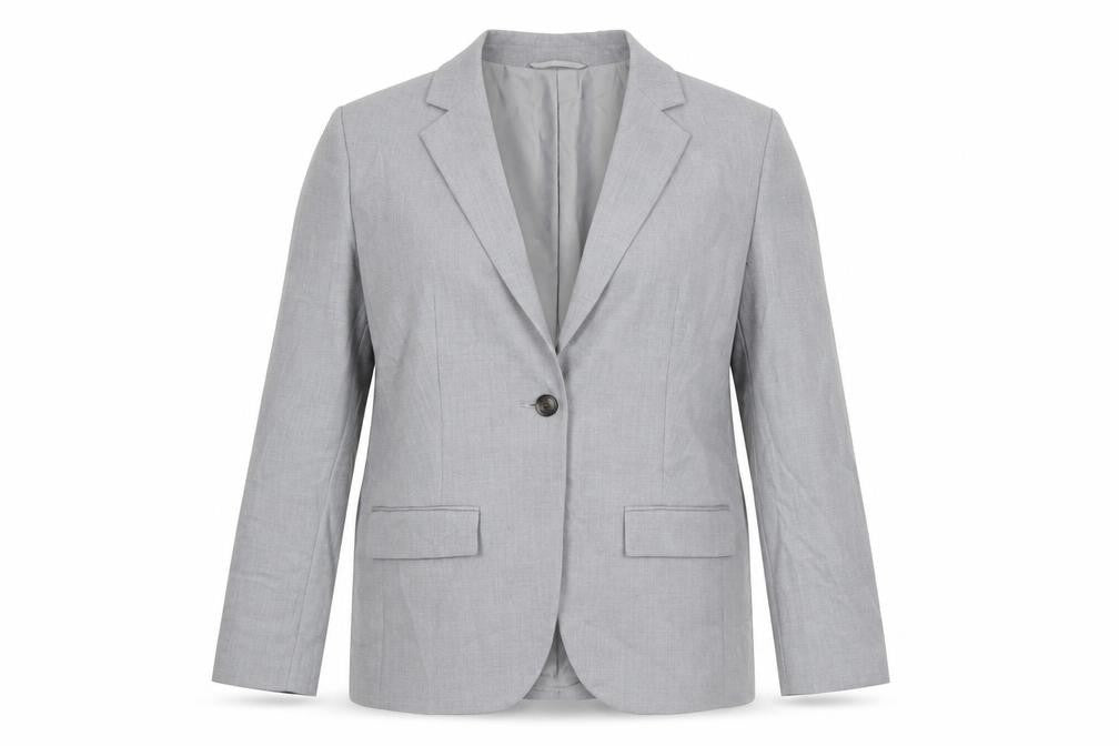 Front view of Marks & Spencer women’s grey polyester jacket suit jacket, size UK 12