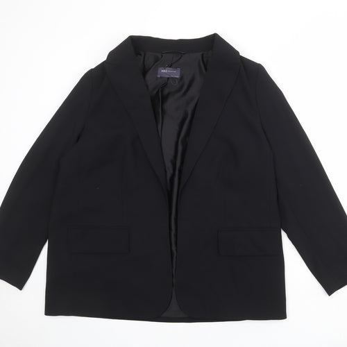 Marks and Spencer Womens Black Herringbone Polyester Jacket Blazer Size 14