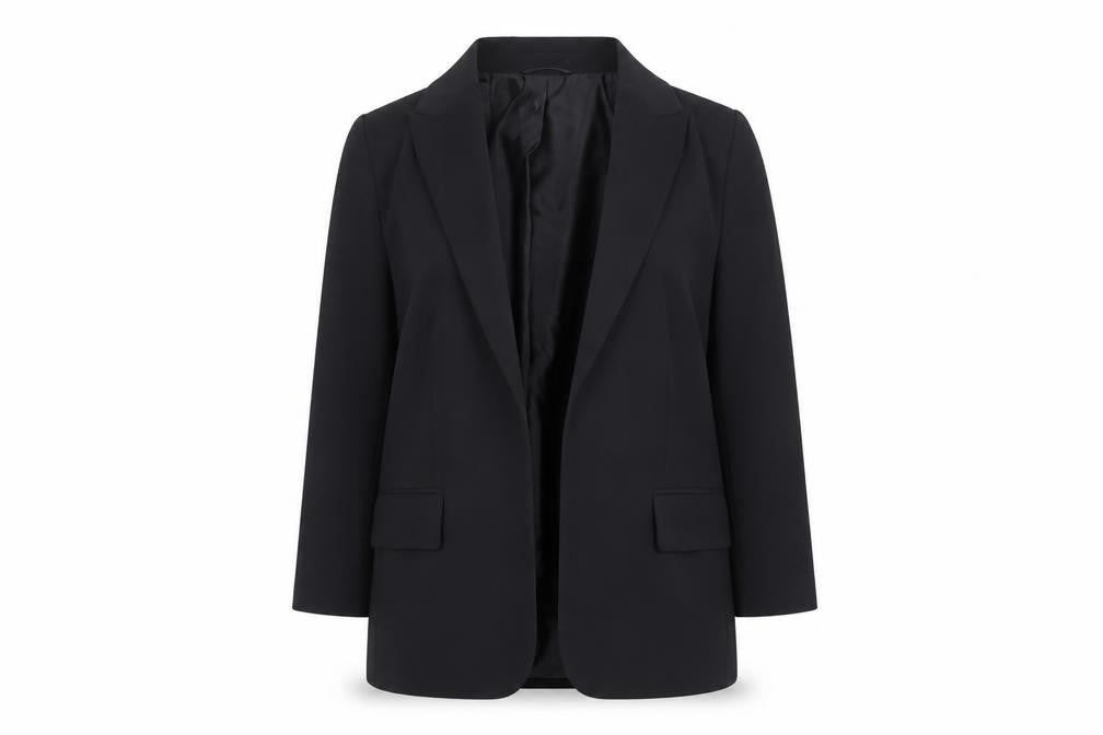 Front view of Marks & Spencer women’s black herringbone polyester jacket blazer, size UK 14