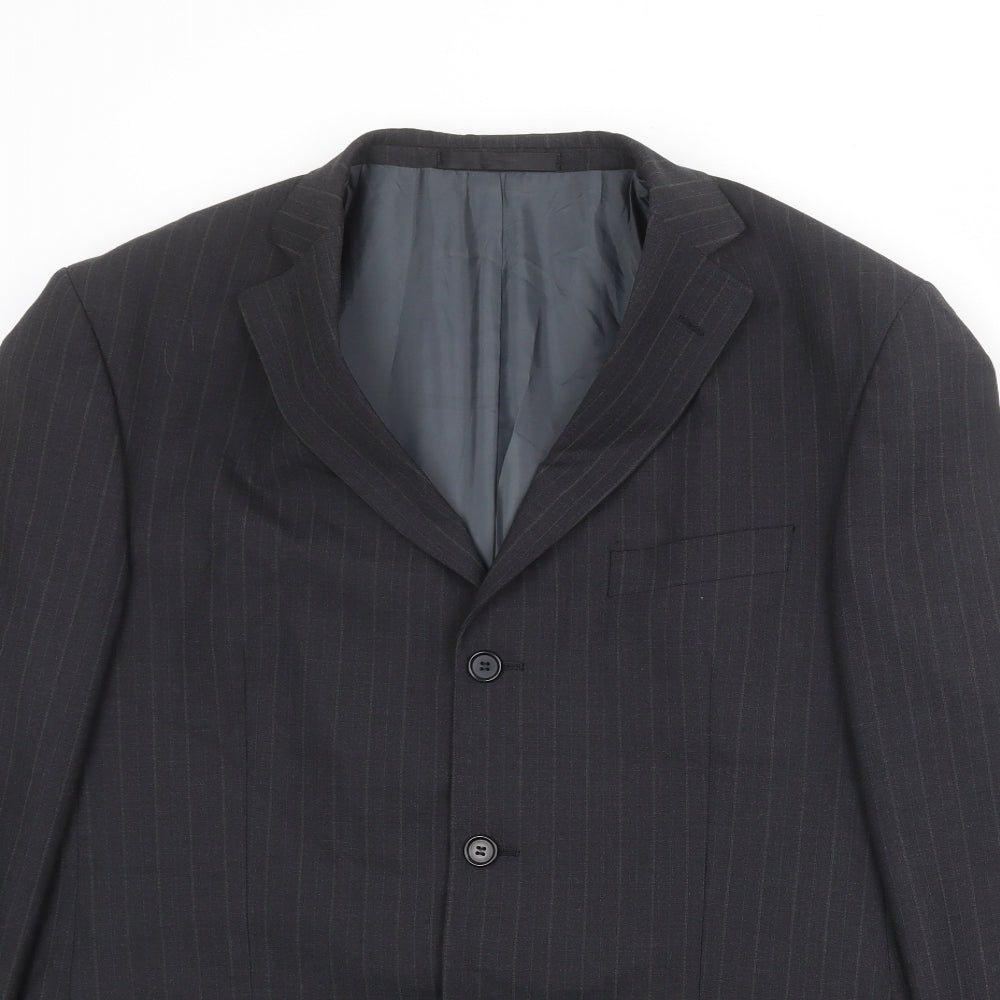 Marks and Spencer Mens Grey Striped Polyester Jacket Suit Jacket Size 42 Regular