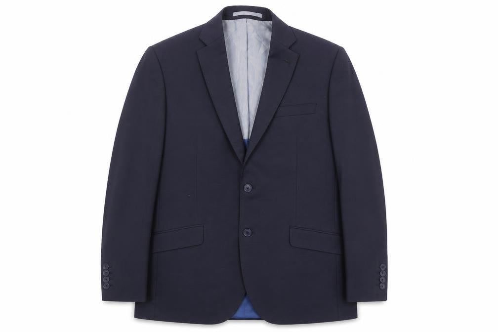 Front view of Marks & Spencer men’s blue wool jacket suit jacket, size 40, regular