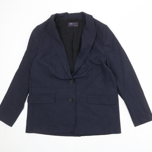 Marks and Spencer Womens Blue Pinstripe Polyester Jacket Suit Jacket Size 14