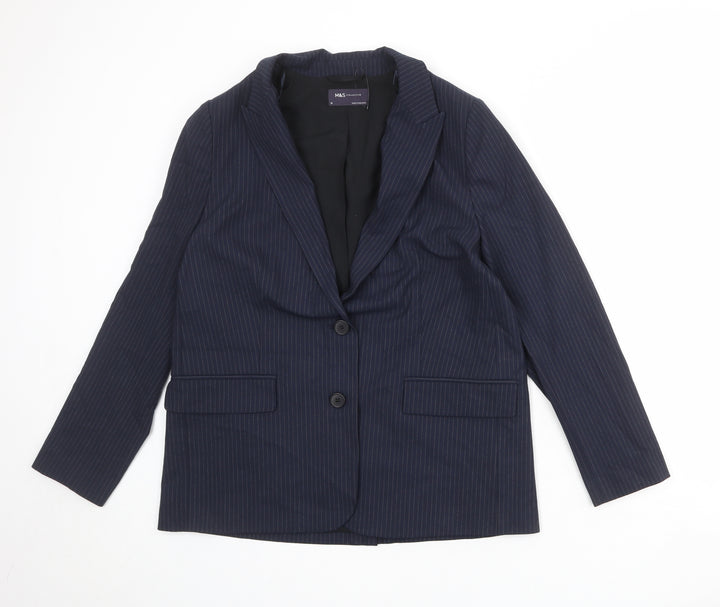 Marks and Spencer Womens Blue Pinstripe Polyester Jacket Suit Jacket Size 14