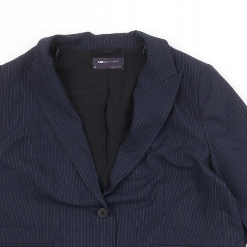 Marks and Spencer Womens Blue Pinstripe Polyester Jacket Suit Jacket Size 14