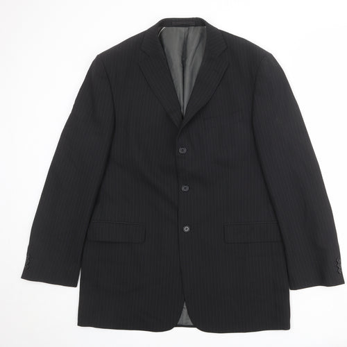 Marks and Spencer Mens Black Striped Polyester Jacket Suit Jacket Size 42 Regular