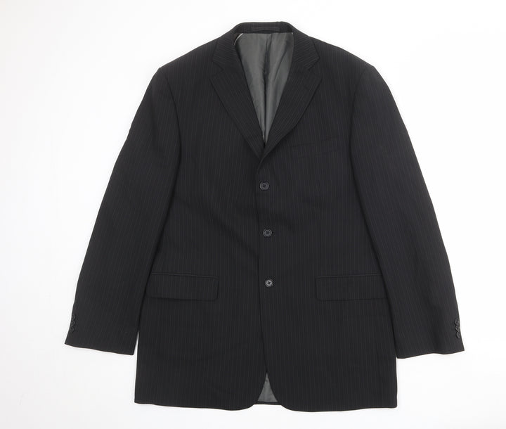 Marks and Spencer Mens Black Striped Polyester Jacket Suit Jacket Size 42 Regular